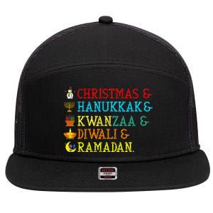 Christmas Hanukkah Kwanzaa Diwali Ramadan 7 Panel Mesh Trucker Snapback Hat