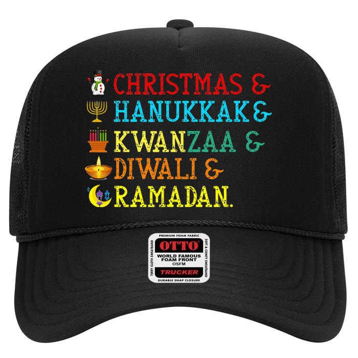 Christmas Hanukkah Kwanzaa Diwali Ramadan High Crown Mesh Back Trucker Hat