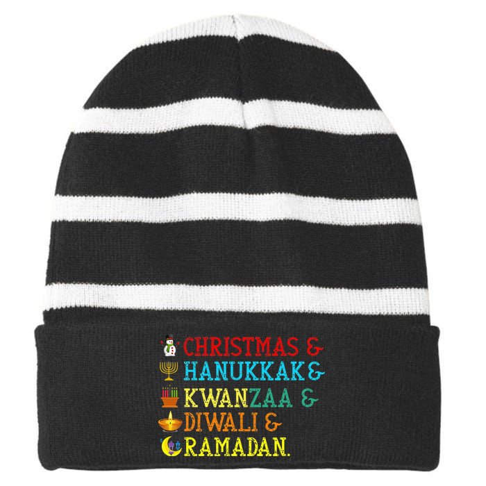 Christmas Hanukkah Kwanzaa Diwali Ramadan Striped Beanie with Solid Band