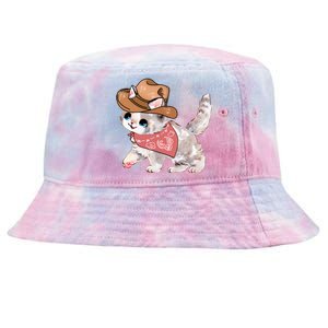 Cowboy Howdy Kitty Cute Cat Lover Western Trending Gift Idea Tie-Dyed Bucket Hat