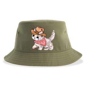 Cowboy Howdy Kitty Cute Cat Lover Western Trending Gift Idea Sustainable Bucket Hat