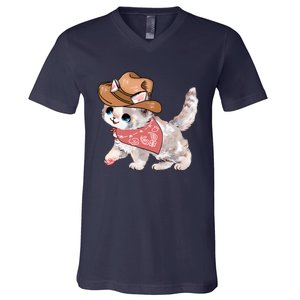 Cowboy Howdy Kitty Cute Cat Lover Western Trending Gift Idea V-Neck T-Shirt