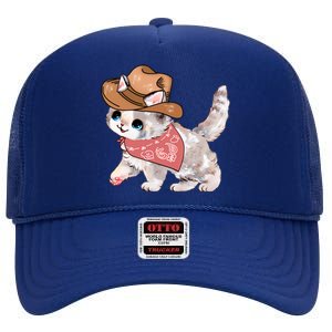 Cowboy Howdy Kitty Cute Cat Lover Western Trending Gift Idea High Crown Mesh Back Trucker Hat