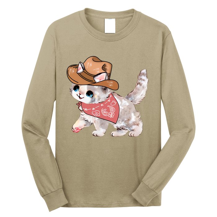 Cowboy Howdy Kitty Cute Cat Lover Western Trending Gift Idea Long Sleeve Shirt