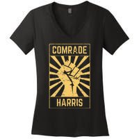 Comrade Harris Kamunism 2024 Communist Kamala Harris Women's V-Neck T-Shirt