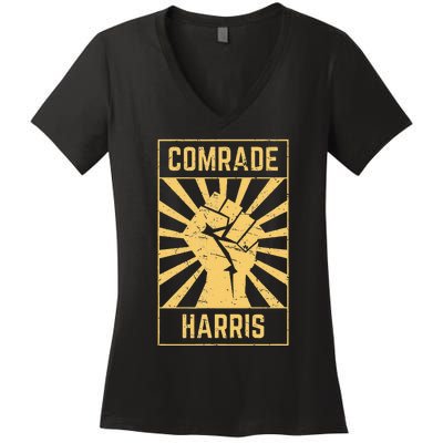 Comrade Harris Kamunism 2024 Communist Kamala Harris Women's V-Neck T-Shirt