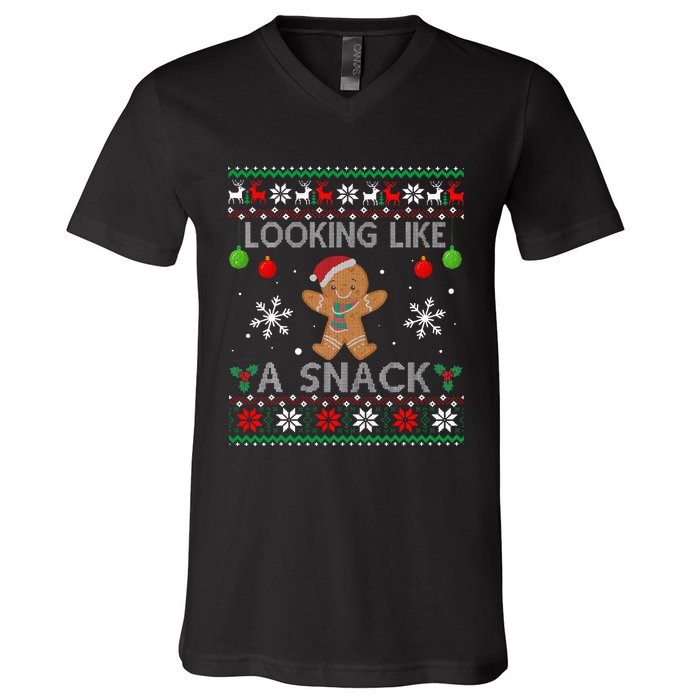 Chirstmas Holiday Looking Like A Snack Ugly Xmas Sweater  V-Neck T-Shirt