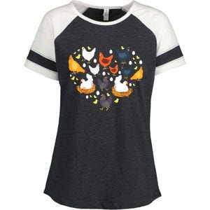 Chickens Heart Love Chicken Lady Women Men Kids Farmer Gift Enza Ladies Jersey Colorblock Tee