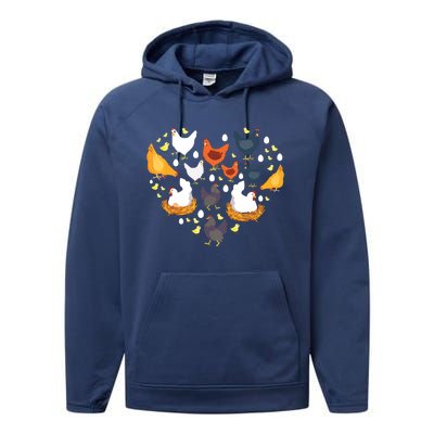 Chickens Heart Love Chicken Lady Women Men Kids Farmer Gift Performance Fleece Hoodie