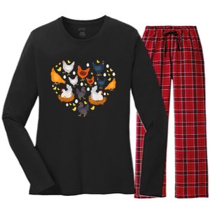 Chickens Heart Love Chicken Lady Farmer Gift Women's Long Sleeve Flannel Pajama Set 