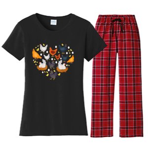 Chickens Heart Love Chicken Lady Farmer Gift Women's Flannel Pajama Set