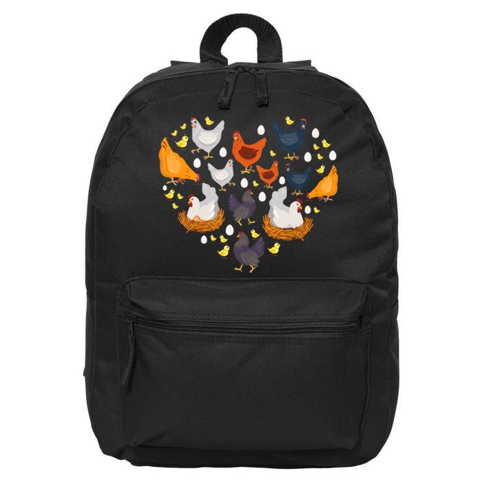 Chickens Heart Love Chicken Lady Farmer Gift 16 in Basic Backpack