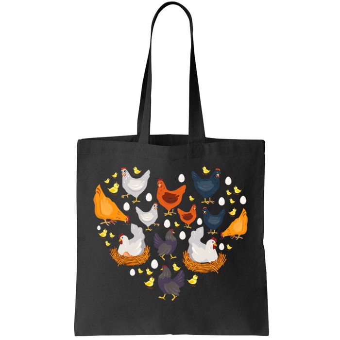 Chickens Heart Love Chicken Lady Farmer Gift Tote Bag