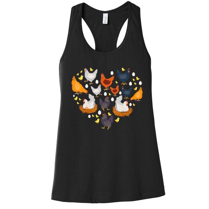 Chickens Heart Love Chicken Lady Farmer Gift Women's Racerback Tank