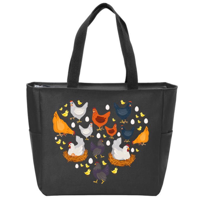 Chickens Heart Love Chicken Lady Farmer Gift Zip Tote Bag