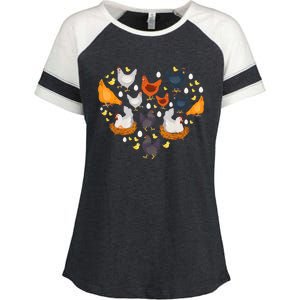 Chickens Heart Love Chicken Lady Farmer Gift Enza Ladies Jersey Colorblock Tee