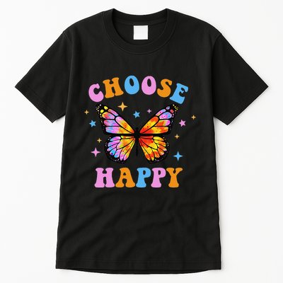 Choose Happy Letter Print Butterfly Women Inspirational Tall T-Shirt