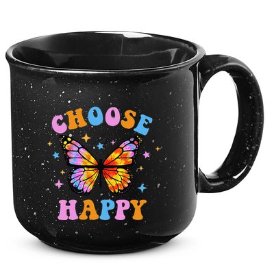 Choose Happy Letter Print Butterfly Women Inspirational 15oz Campfire Ceramic Mug