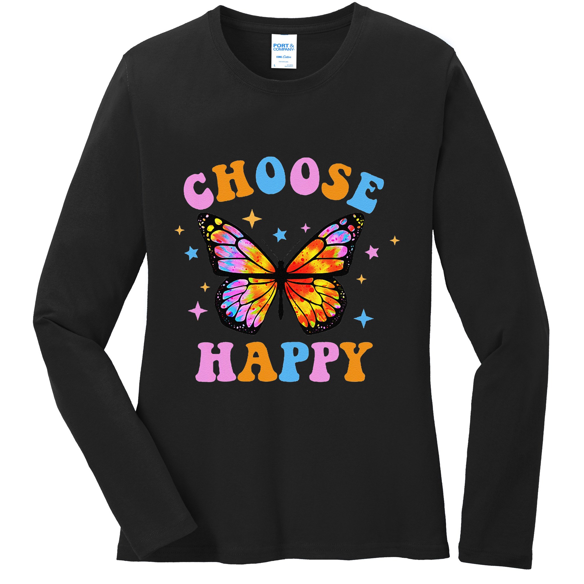 Choose Happy Letter Print Butterfly Women Inspirational Ladies Long Sleeve Shirt
