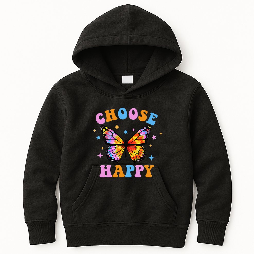 Choose Happy Letter Print Butterfly Women Inspirational Kids Hoodie