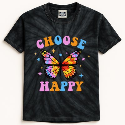 Choose Happy Letter Print Butterfly Women Inspirational Kids Tie-Dye T-Shirt