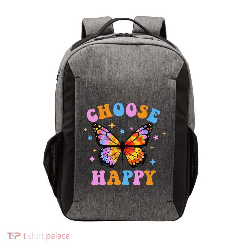 Choose Happy Letter Print Butterfly Women Inspirational Vector Backpack