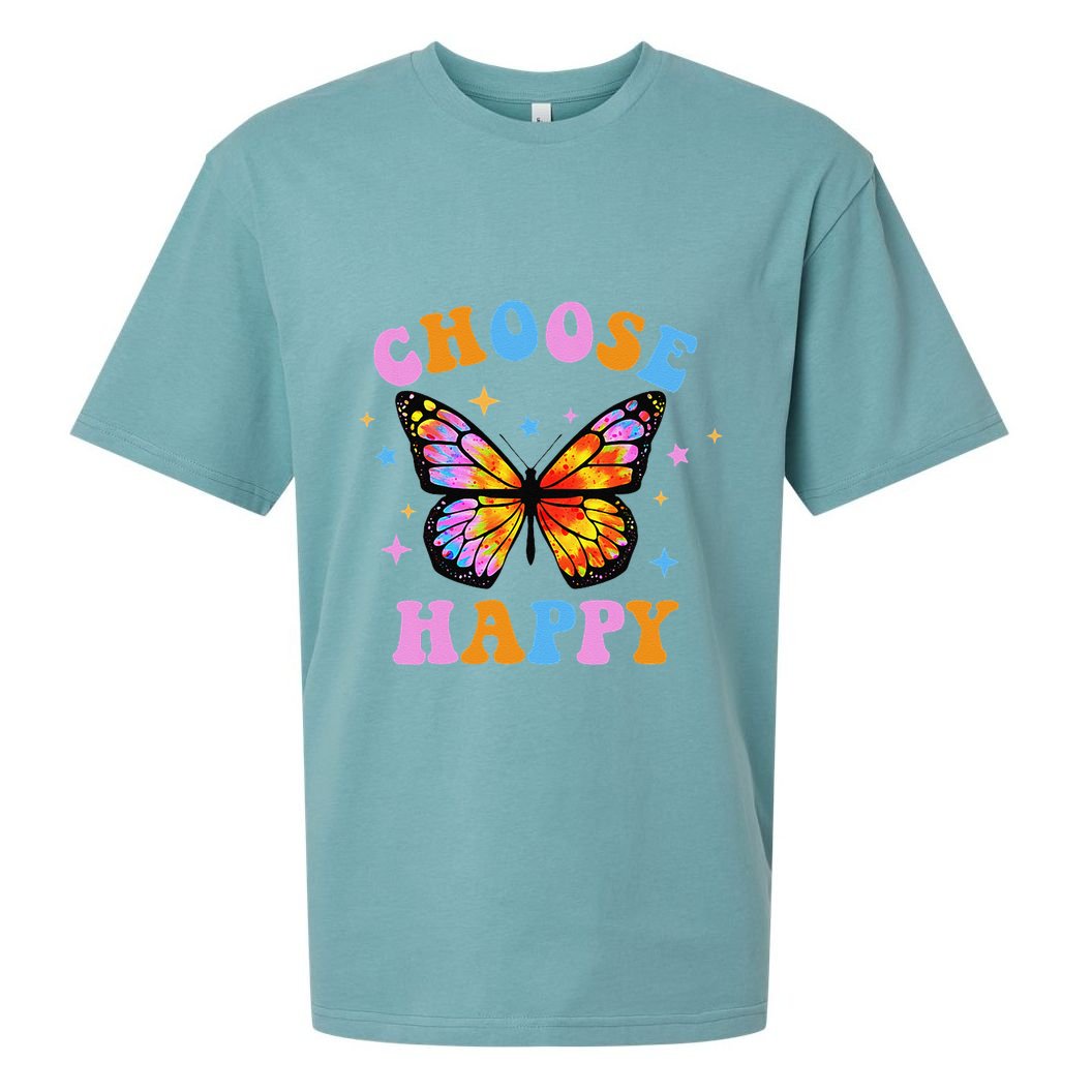Choose Happy Letter Print Butterfly Women Inspirational Sueded Cloud Jersey T-Shirt