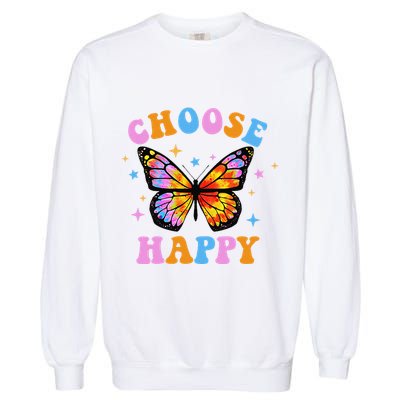 Choose Happy Letter Print Butterfly Women Inspirational Garment-Dyed Sweatshirt