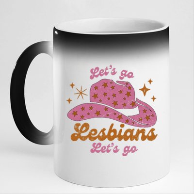 Cow Hat Let's Go Lesbians Western Cowgirls 11oz Black Color Changing Mug