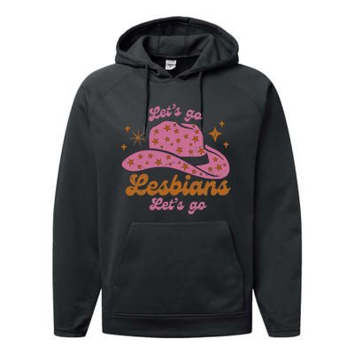 Cow Hat Let's Go Lesbians Western Cowgirls Performance Fleece Hoodie