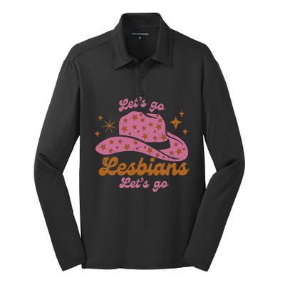 Cow Hat Let's Go Lesbians Western Cowgirls Silk Touch Performance Long Sleeve Polo