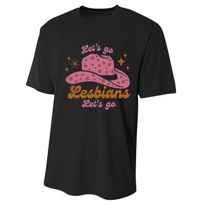 Cow Hat Let's Go Lesbians Western Cowgirls Performance Sprint T-Shirt