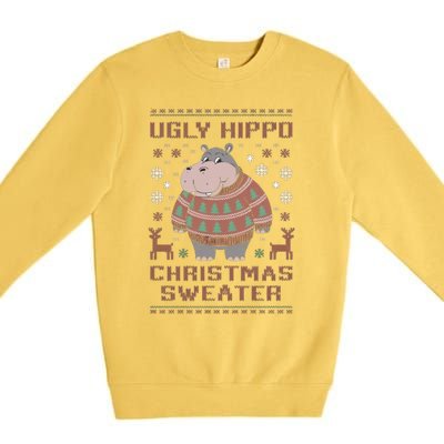 Christmas Hippopotamus Lovers Snowflake And Reindeer Design Cute Gift Premium Crewneck Sweatshirt