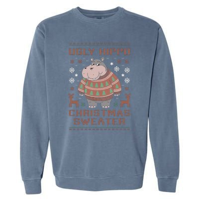 Christmas Hippopotamus Lovers Snowflake And Reindeer Design Cute Gift Garment-Dyed Sweatshirt