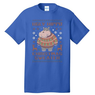 Christmas Hippopotamus Lovers Snowflake And Reindeer Design Cute Gift Tall T-Shirt