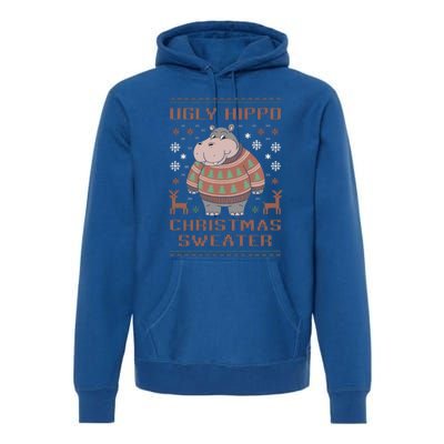 Christmas Hippopotamus Lovers Snowflake And Reindeer Design Cute Gift Premium Hoodie