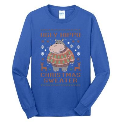 Christmas Hippopotamus Lovers Snowflake And Reindeer Design Cute Gift Tall Long Sleeve T-Shirt