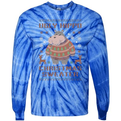 Christmas Hippopotamus Lovers Snowflake And Reindeer Design Cute Gift Tie-Dye Long Sleeve Shirt