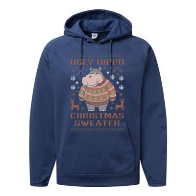 Christmas Hippopotamus Lovers Snowflake And Reindeer Design Cute Gift Performance Fleece Hoodie