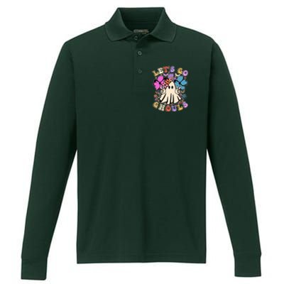 Cute Halloween Let's Go Ghouls Performance Long Sleeve Polo