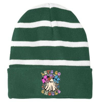 Cute Halloween Let's Go Ghouls Striped Beanie with Solid Band