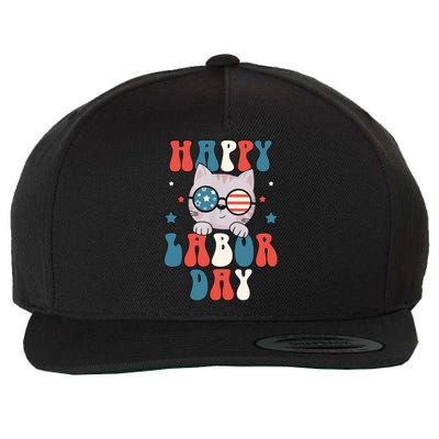 Cat Happy Labor Day American Flag Funny Cat Labour Day Gift Wool Snapback Cap