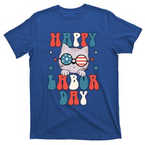 Cat Happy Labor Day American Flag Funny Cat Labour Day Gift T-Shirt