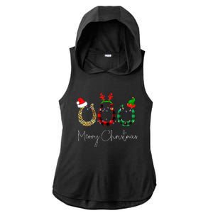 Christmas Horseshoe Leopard Plaid Santa Hat Horse Xmas  Ladies PosiCharge Tri-Blend Wicking Draft Hoodie Tank