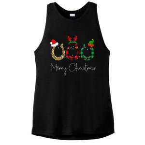 Christmas Horseshoe Leopard Plaid Santa Hat Horse Xmas  Ladies PosiCharge Tri-Blend Wicking Tank