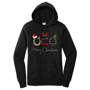 Christmas Horseshoe Leopard Plaid Santa Hat Horse Xmas  Women's Pullover Hoodie