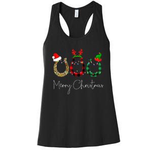 Christmas Horseshoe Leopard Plaid Santa Hat Horse Xmas  Women's Racerback Tank