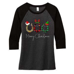 Christmas Horseshoe Leopard Plaid Santa Hat Horse Xmas  Women's Tri-Blend 3/4-Sleeve Raglan Shirt