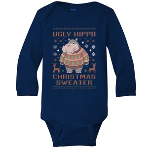 Christmas Hippopotamus Lovers Snowflake And Reindeer Design Meaningful Gift Baby Long Sleeve Bodysuit