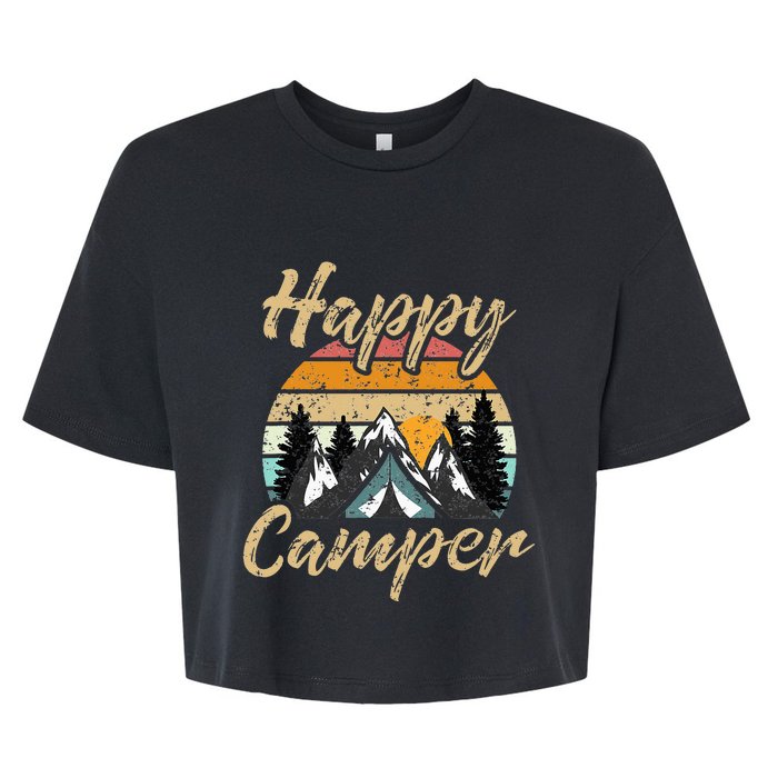 Camping Hiking Lover Present Happy Camper Bella+Canvas Jersey Crop Tee